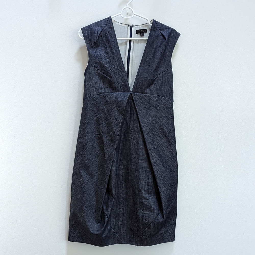 COS deep v-neck denim dress